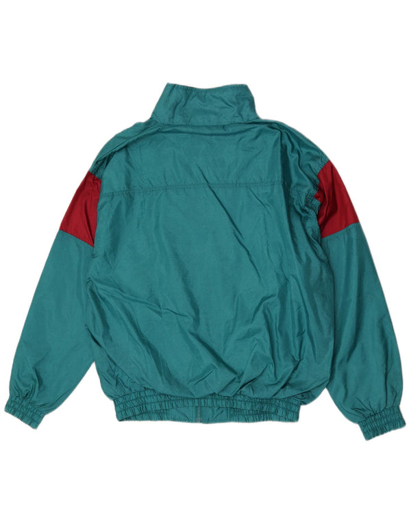 Vintage Mens Tracksuit Top Jacket Medium Green Colourblock Polyamide