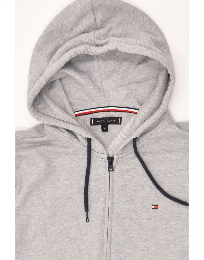 TOMMY HILFIGER Mens Graphic Zip Hoodie Sweater Large Grey Cotton | Vintage Tommy Hilfiger | Thrift | Second-Hand Tommy Hilfiger | Used Clothing | Messina Hembry 