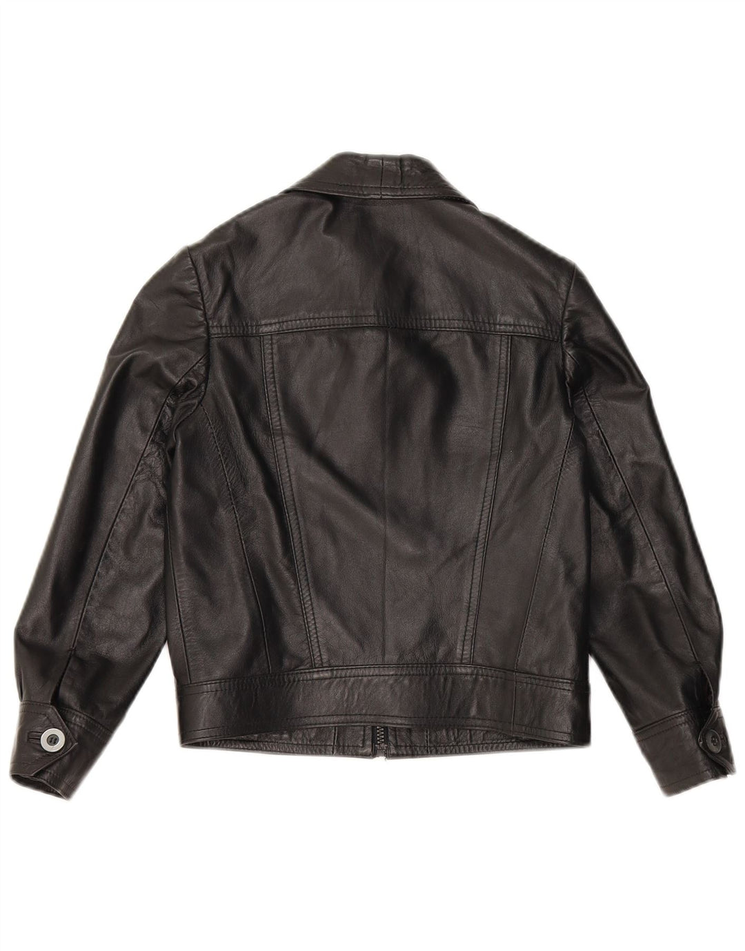 Vintage Womens Crop Leather Jacket UK 10 Small Black Leather