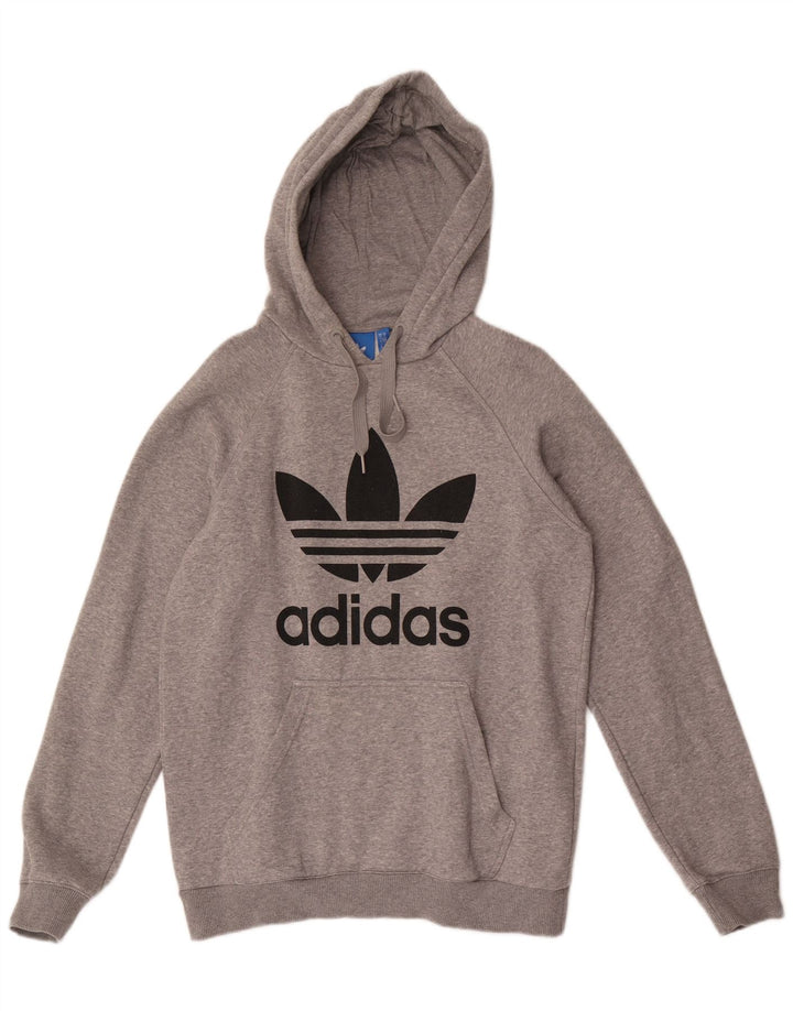 Adidas Mens Graphic Hoodie Jumper Medium Grey Flecked Cotton