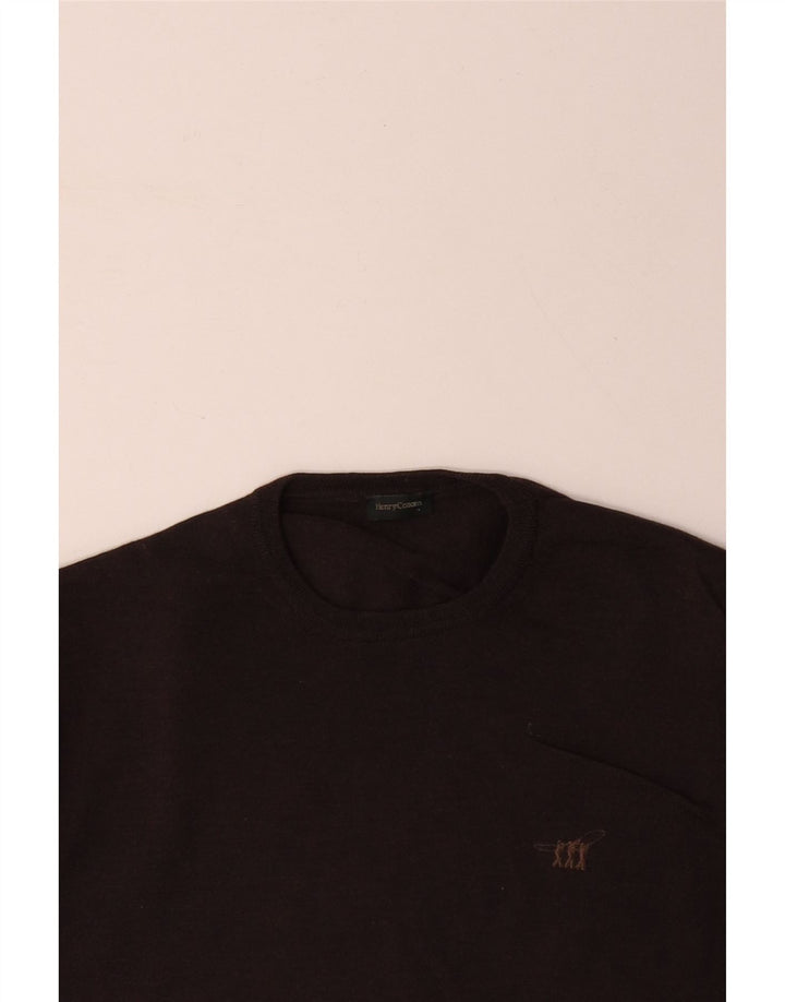HENRY COTTONS Mens Crew Neck Jumper Sweater Medium Brown