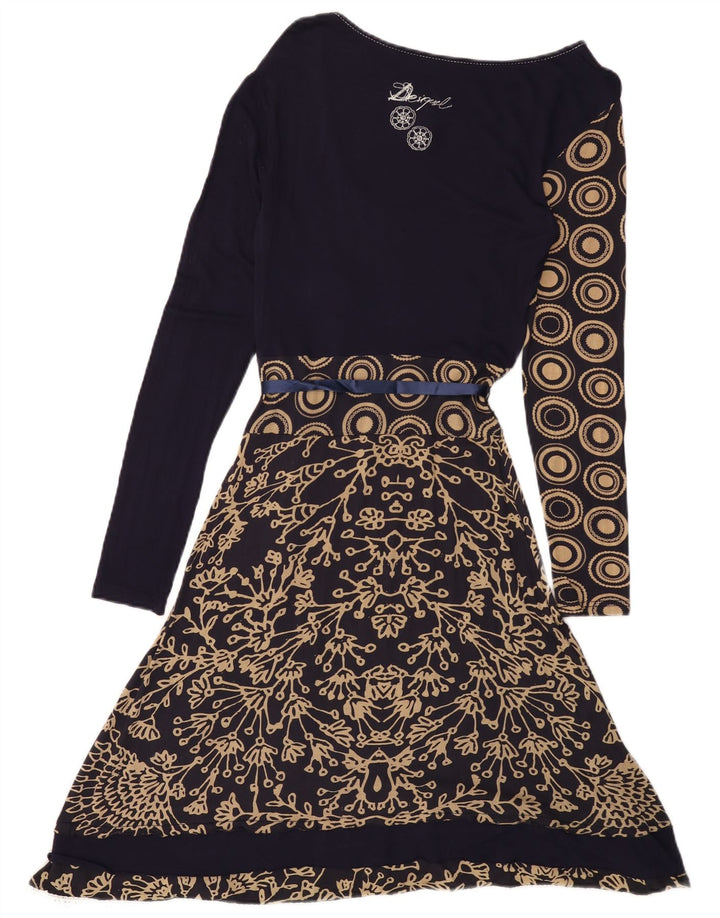 DESIGUAL Womens Graphic A-Line Dress UK 12 Medium Navy Blue Floral