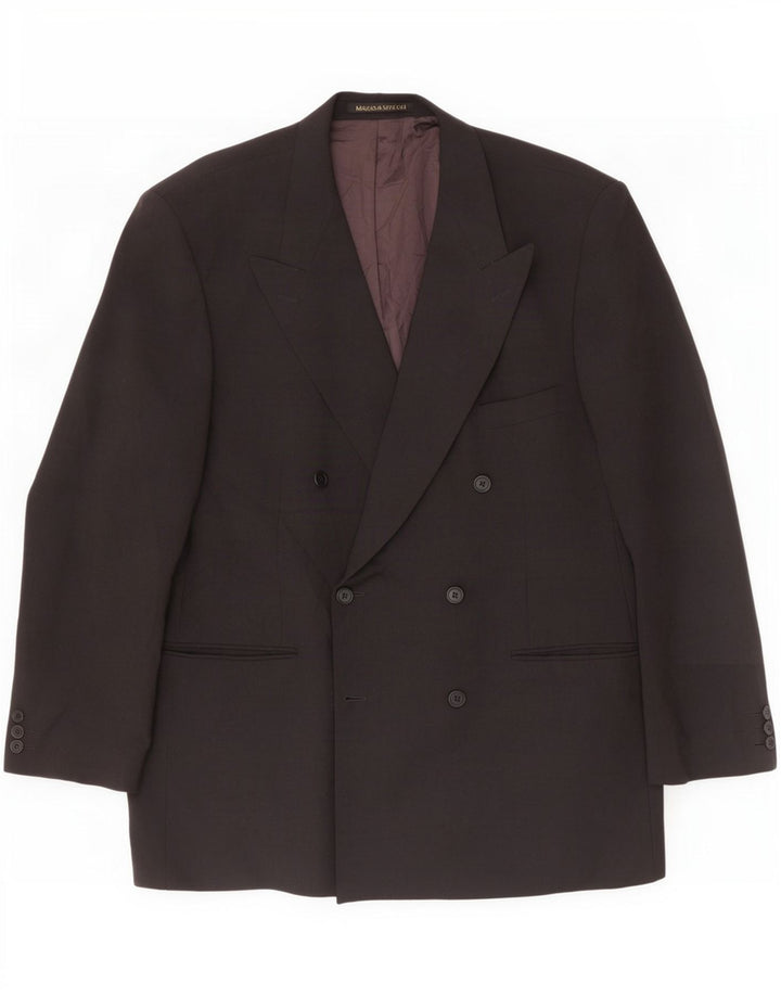 Marks & Spencer Mens Double Breasted Blazer Jacket UK 44 XL Black Polyester