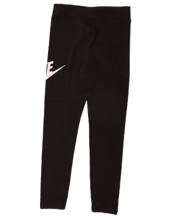 Nike Girls Graphic Leggings 12-13 Years Large Black Cotton