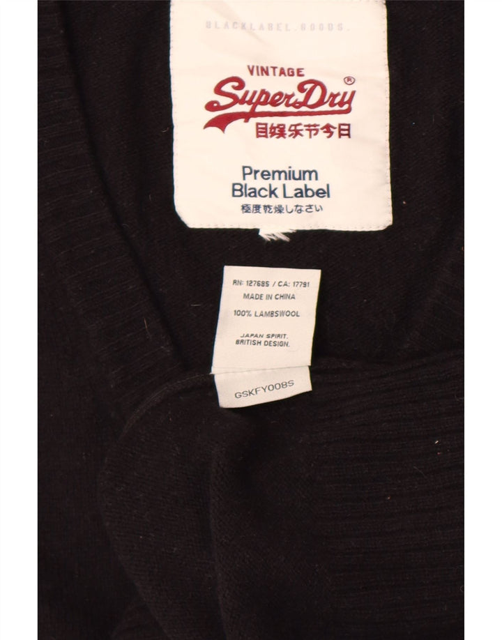 Superdry Womens V-Neck Jumper Sweater UK 12 Medium Black Wool