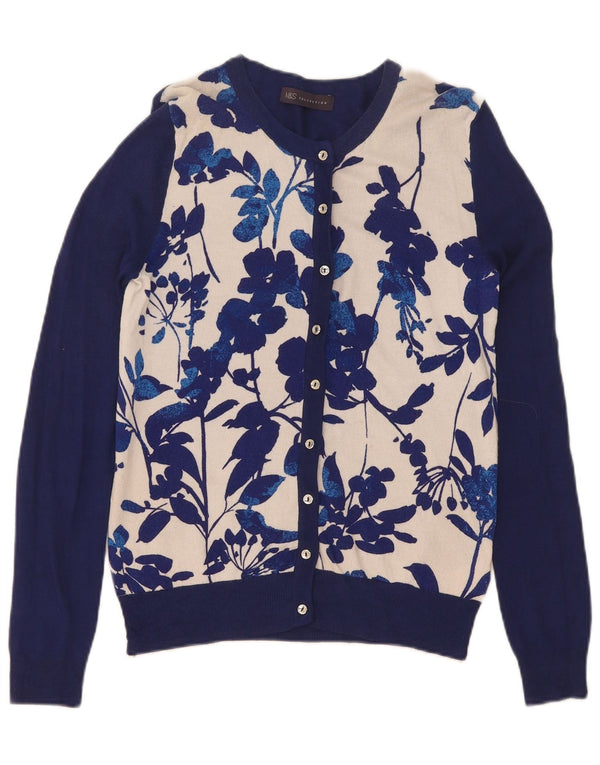 Marks & Spencer Womens Cardigan Sweater UK 8 Small Navy Blue Floral Viscose