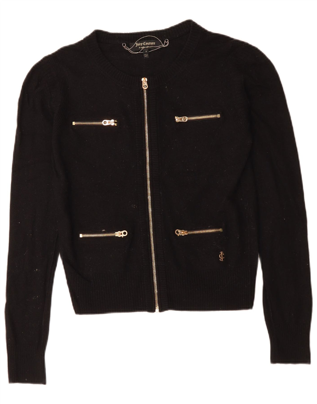 Juicy Couture Womens Crop Cardigan Sweater UK 10 Small Black Wool