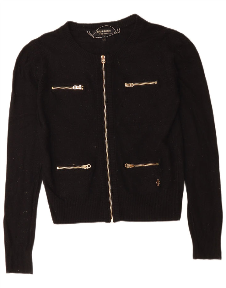 Juicy Couture Womens Crop Cardigan Sweater UK 10 Small Black Wool
