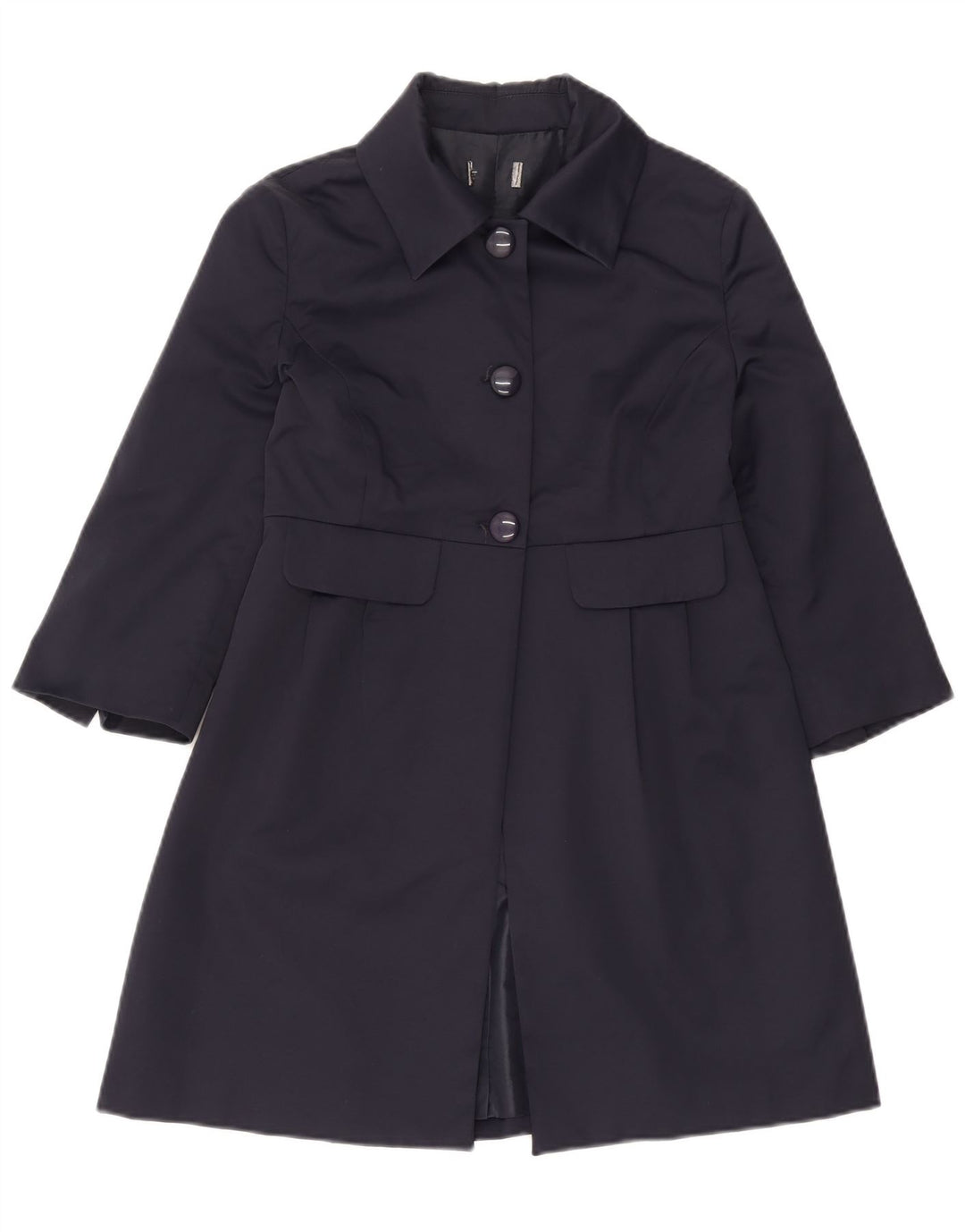 OLTRE Womens 3/4 Sleeve Overcoat UK 10 Small Navy Blue Cotton