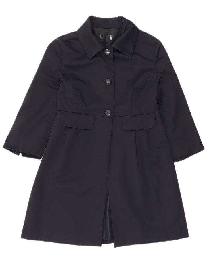 OLTRE Womens 3/4 Sleeve Overcoat UK 10 Small Navy Blue Cotton