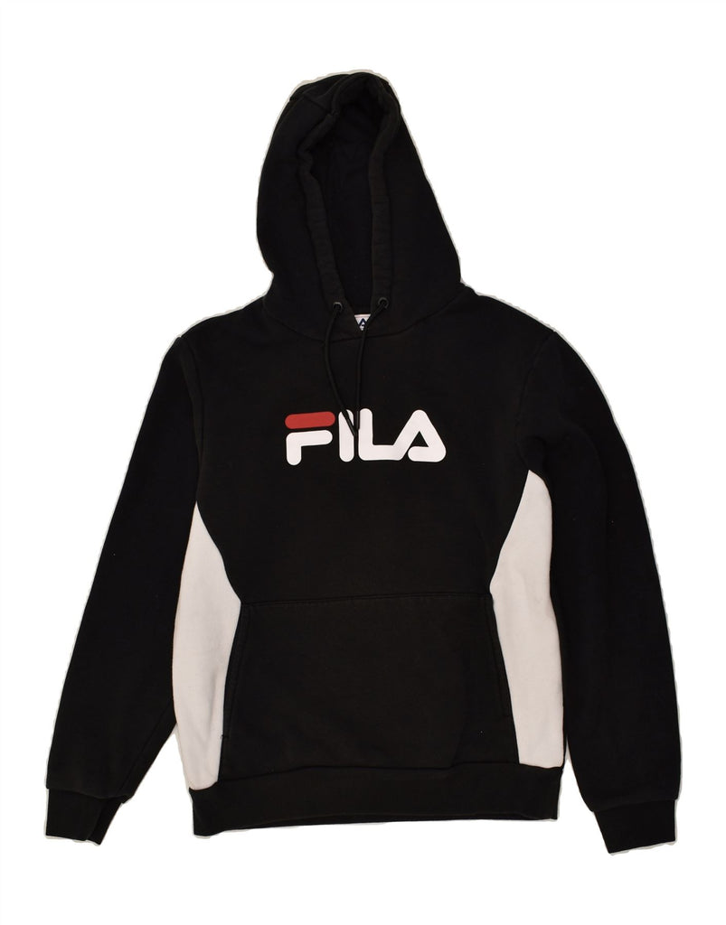 FILA Mens Graphic Hoodie Jumper Medium Black Colourblock Cotton | Vintage Fila | Thrift | Second-Hand Fila | Used Clothing | Messina Hembry 