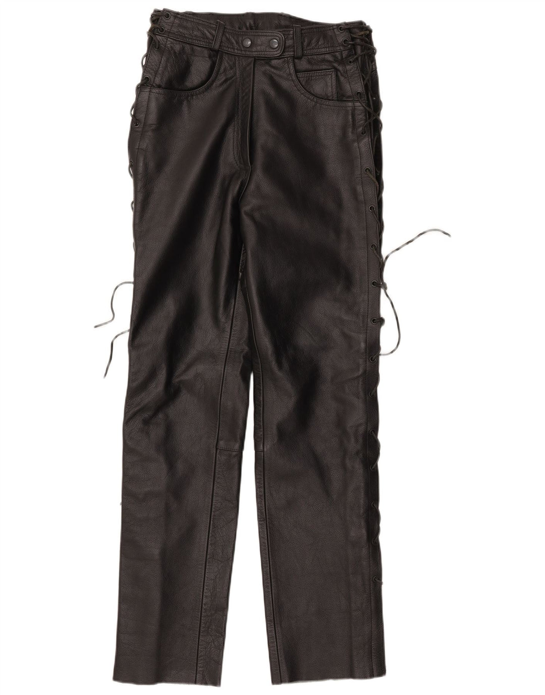 Vintage Womens Straight Leather Trousers IT 42 Medium W30 L32 Black Leather