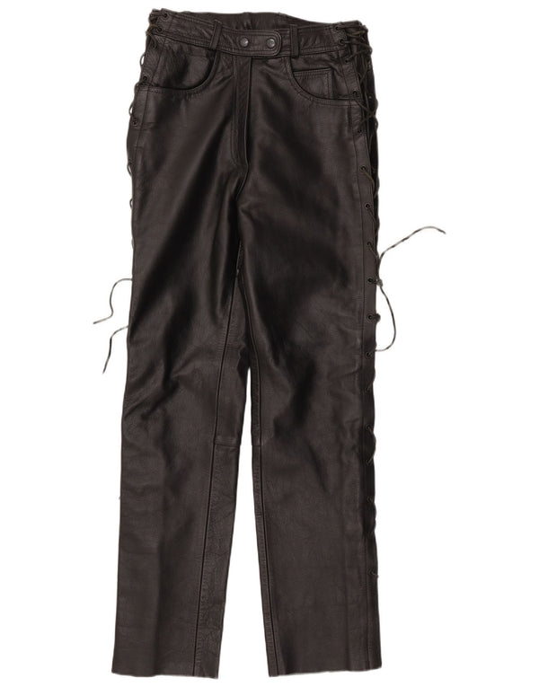 Vintage Womens Straight Leather Trousers IT 42 Medium W30 L32 Black Leather