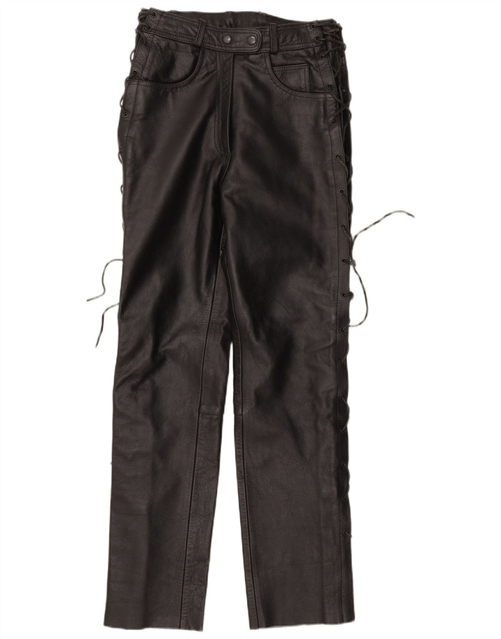 Vintage Womens Straight Leather Trousers IT 42 Medium W30 L32 Black Leather