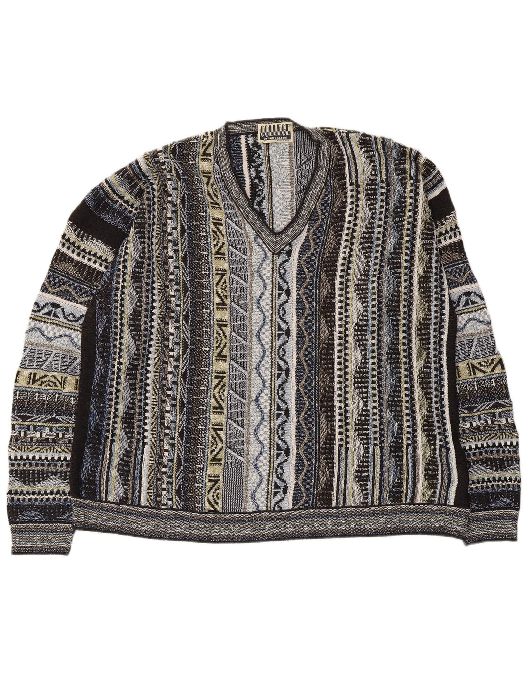 Marcazzani Mens V-Neck Jumper Sweater Large Multicoloured Striped