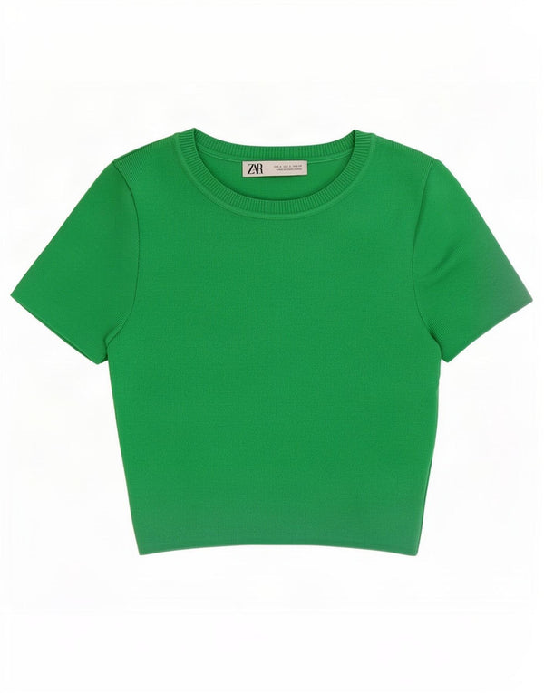 Zara Womens Crop Blouse Top UK 8 Small Green Viscose