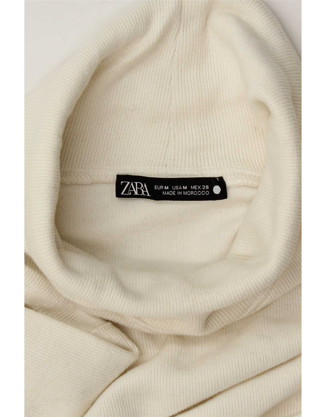 Zara Womens Crop Roll Neck Top Long Sleeve UK 14 Medium Off White