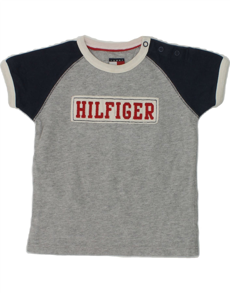 TOMMY HILFIGER Baby Boys Graphic T-Shirt Top 18-24 Months Grey Colourblock | Vintage Tommy Hilfiger | Thrift | Second-Hand Tommy Hilfiger | Used Clothing | Messina Hembry 
