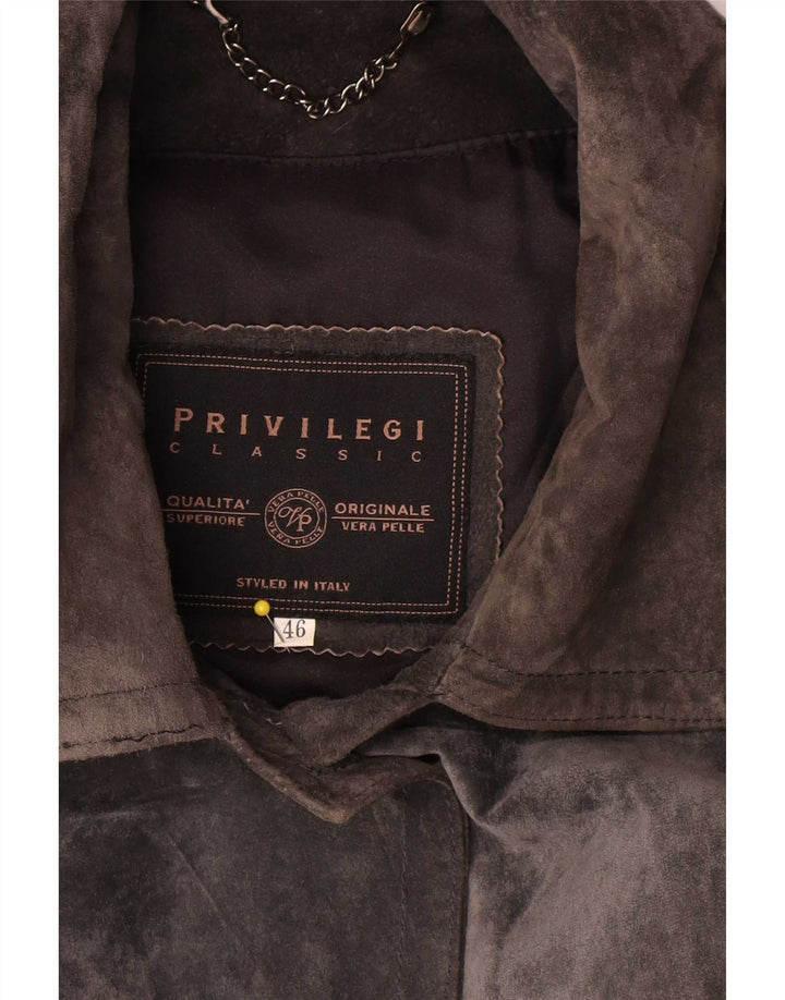Privilegi Womens Suede Overcoat IT 46 Large Grey Leather