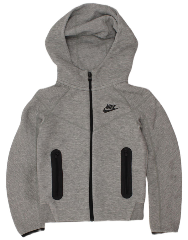 Nike Boys Zip Hoodie Sweater 6-7 Years XS Grey Flecked Cotton