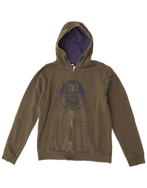 NORTH SAILS Boys Graphic Zip Hoodie Sweater 15-16 Years Khaki Cotton