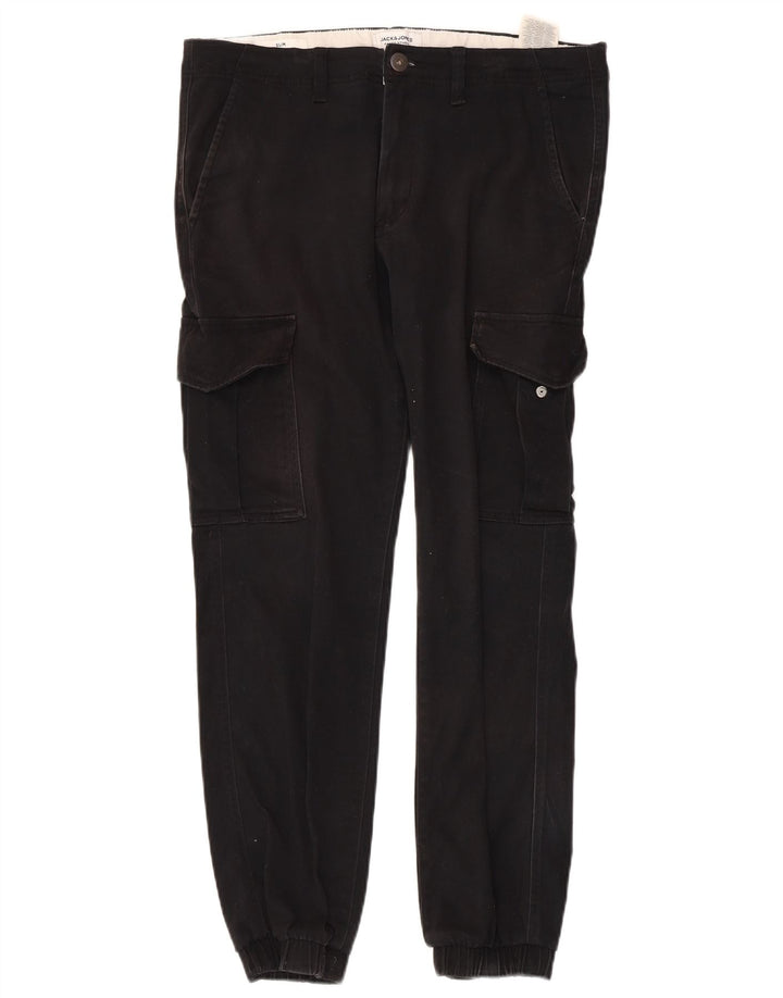 JACK & JONES Mens Joggers Cargo Trousers W32 L28 Black Cotton