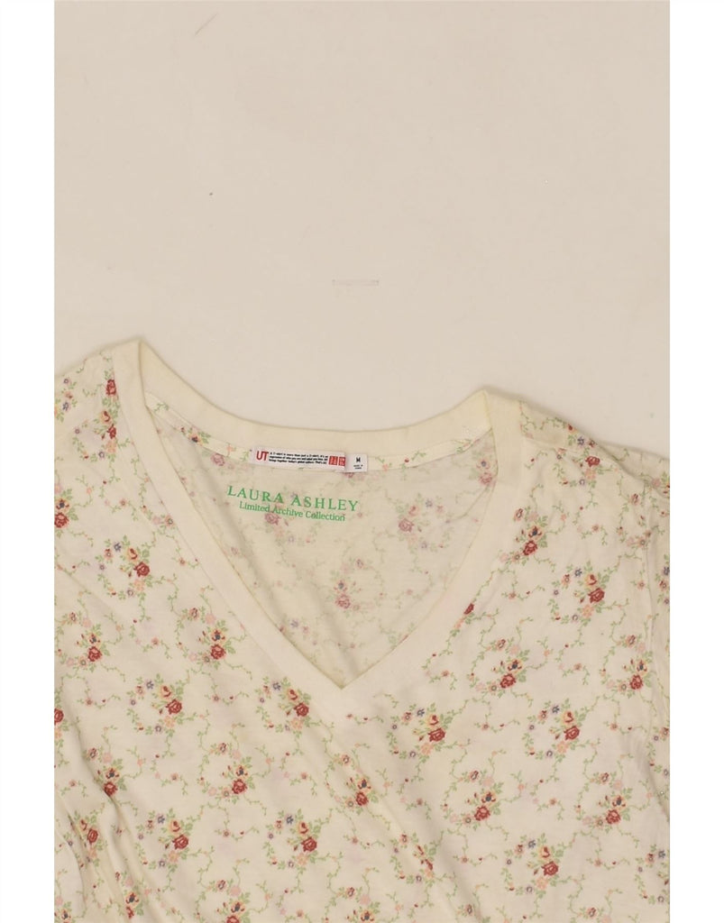 LAURA ASHLEY Womens T-Shirt Top UK 14 Medium Beige Floral Cotton | Vintage Laura Ashley | Thrift | Second-Hand Laura Ashley | Used Clothing | Messina Hembry 