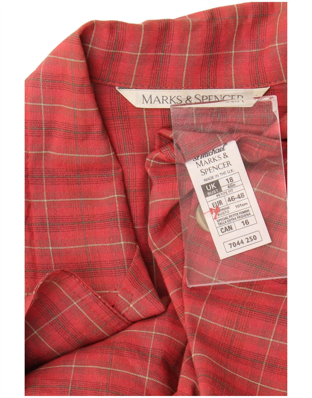 MARKS & SPENCER Womens 3/4 Sleeve Blazer Jacket UK 18 XL Red Check