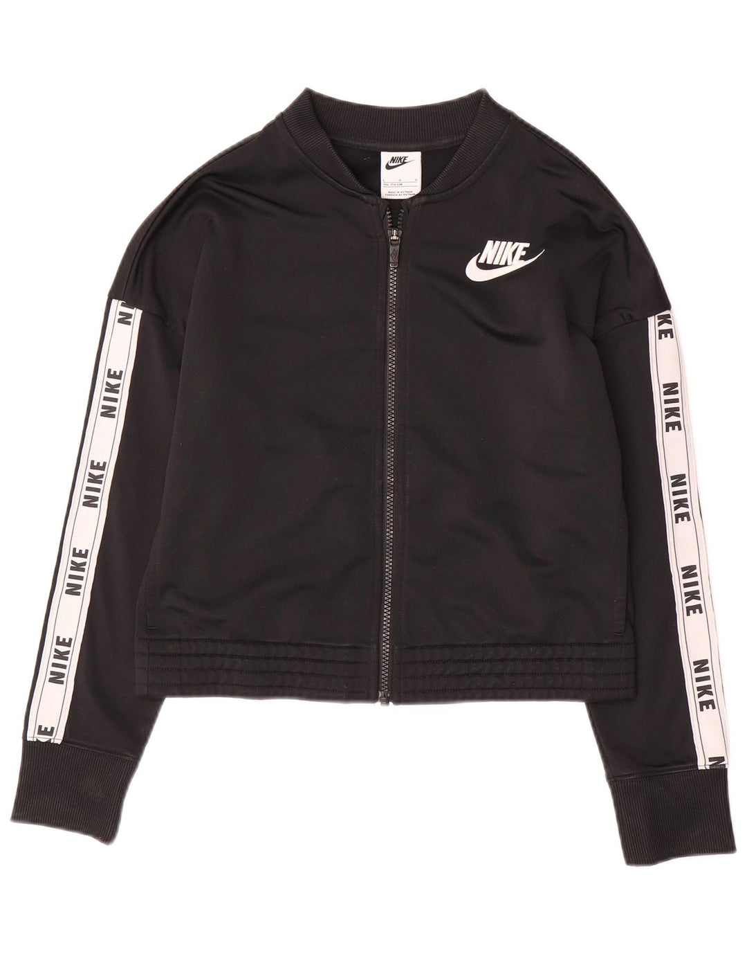 NIKE Girls Graphic Tracksuit Top Jacket 12-13 Years Large Black