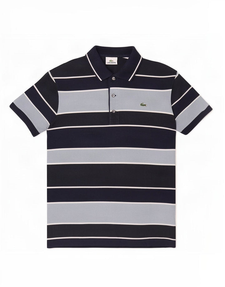 Lacoste Mens Polo Shirt Size 5 Large Navy Blue Striped Cotton