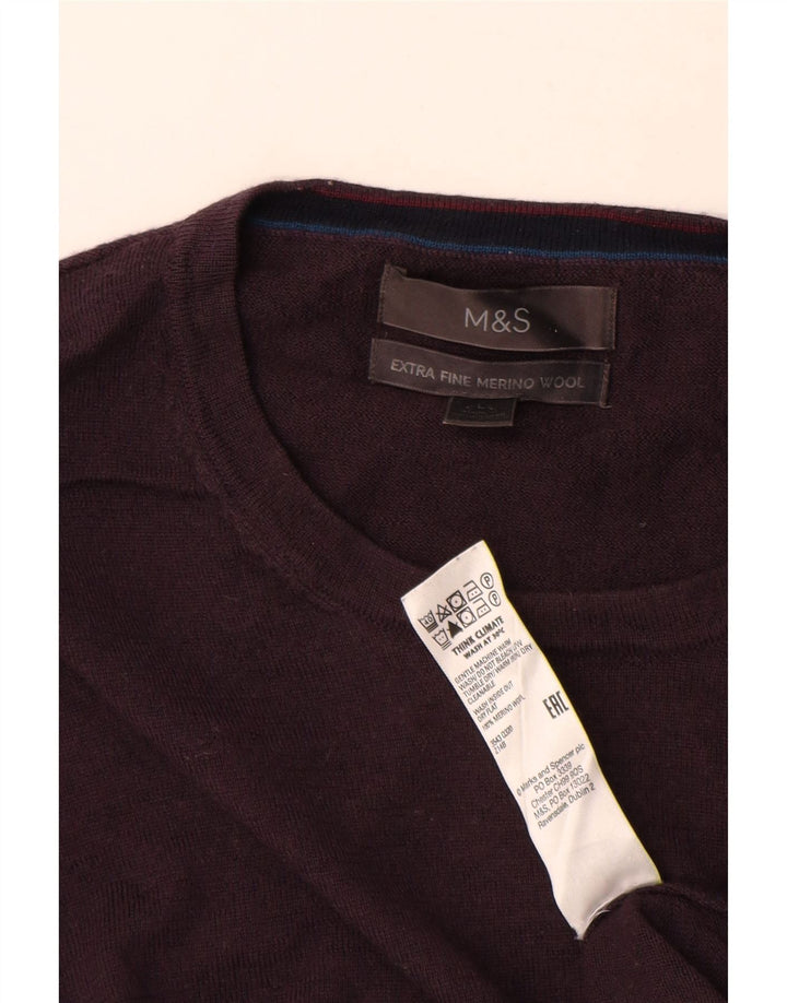 MARKS & SPENCER Mens Crew Neck Jumper Sweater Large Purple Merino Wool