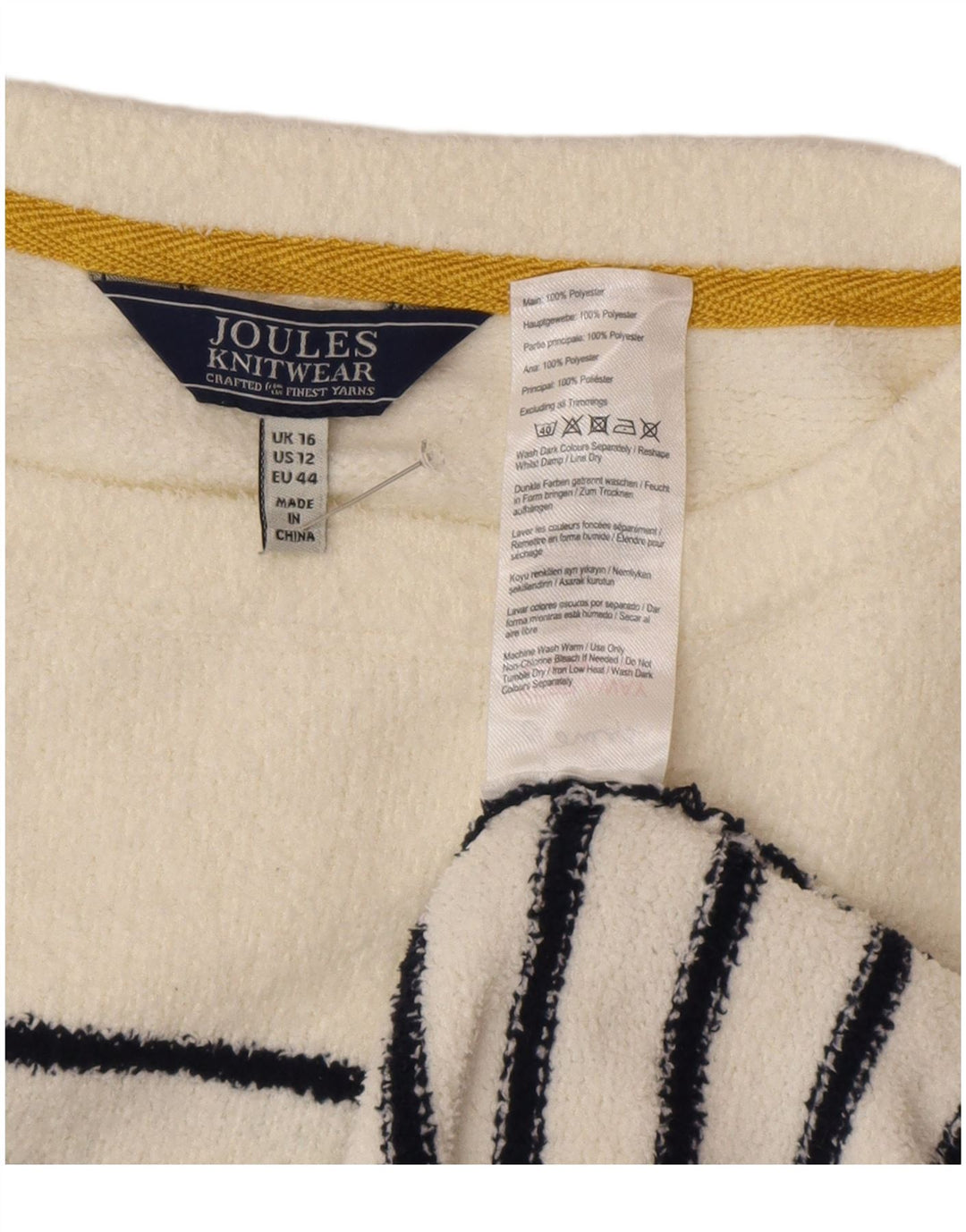 JOULES Womens Boat Neck Jumper Sweater UK 16 Large White Striped Polyester