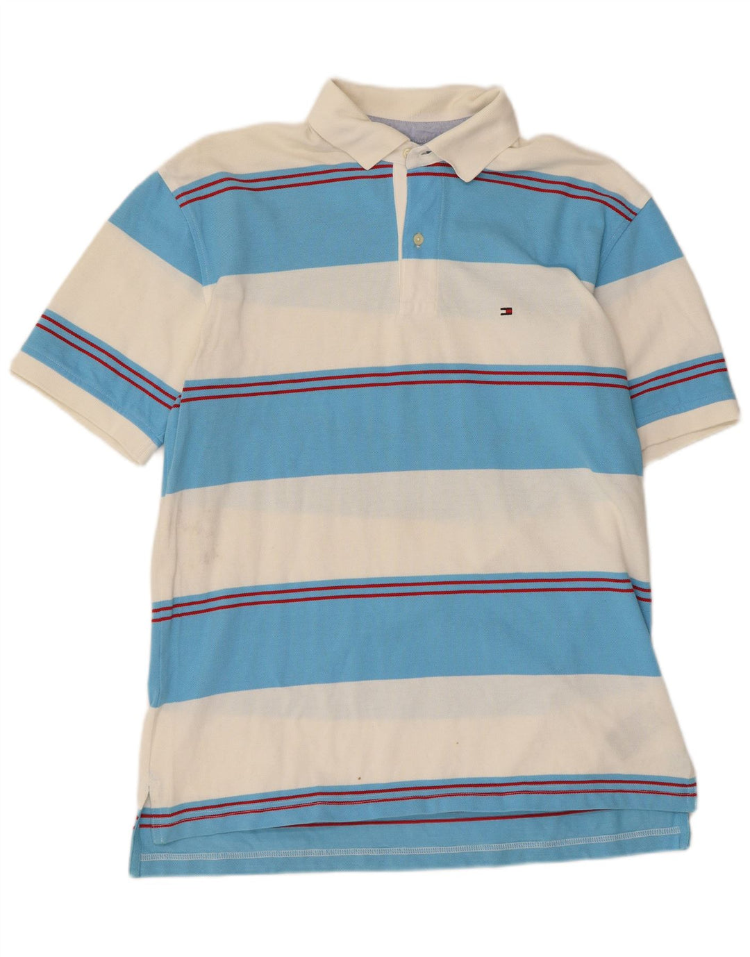 Tommy Hilfiger Mens Polo Shirt Medium Blue Striped Cotton