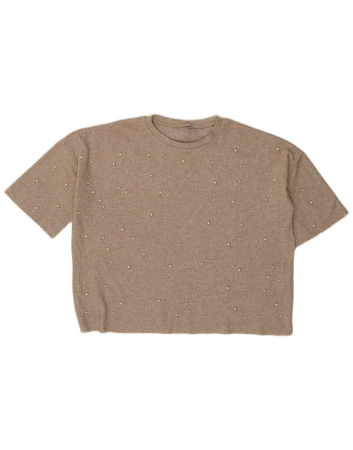 Zara Womens Trafaluc Oversized Blouse Top UK 14 Medium Beige Spotted
