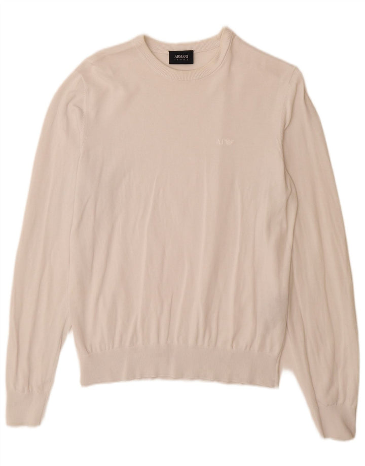 Armani Jeans Womens Crew Neck Jumper Sweater UK 12 Medium White Cotton