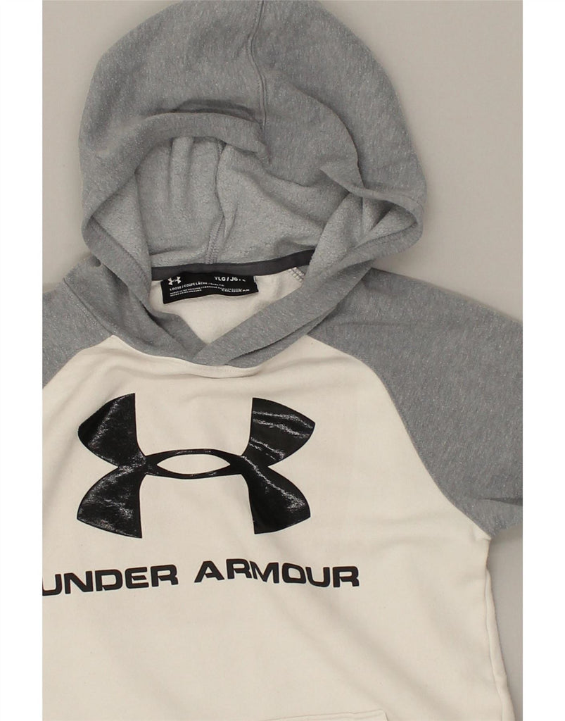 UNDER ARMOUR Boys Graphic Hoodie Jumper 11-12 Years Large  White Vintage Under Armour and Second-Hand Under Armour from Messina Hembry 