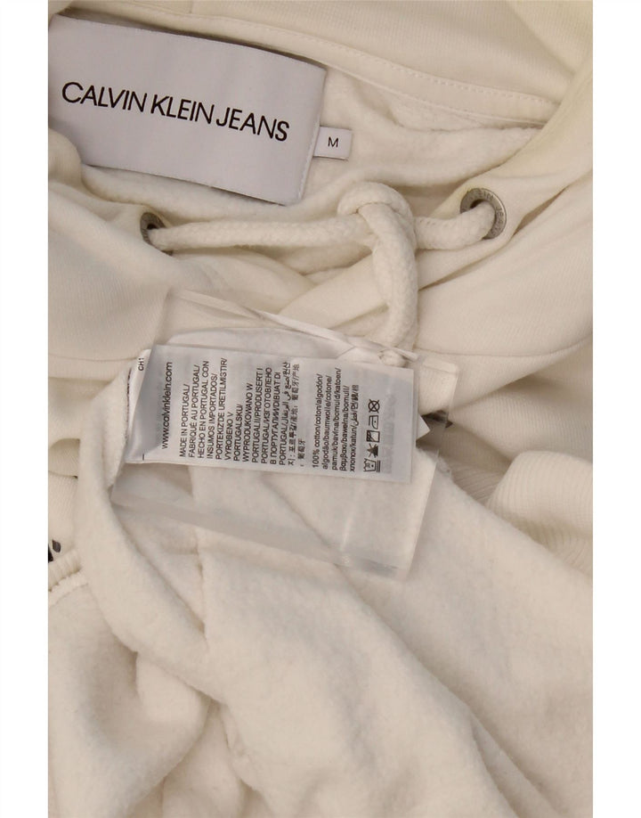 CALVIN KLEIN JEANS Mens Graphic Hoodie Jumper Medium White Cotton