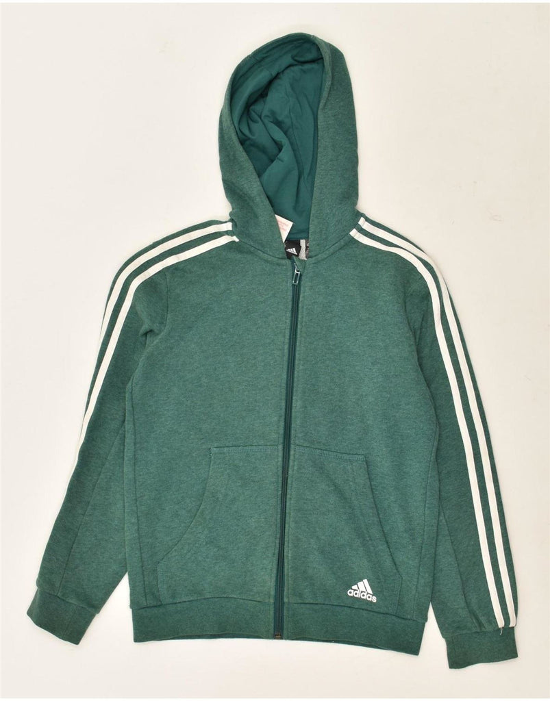 ADIDAS Boys Graphic Zip Hoodie Sweater 11-12 Years Green Cotton | Vintage Adidas | Thrift | Second-Hand Adidas | Used Clothing | Messina Hembry 