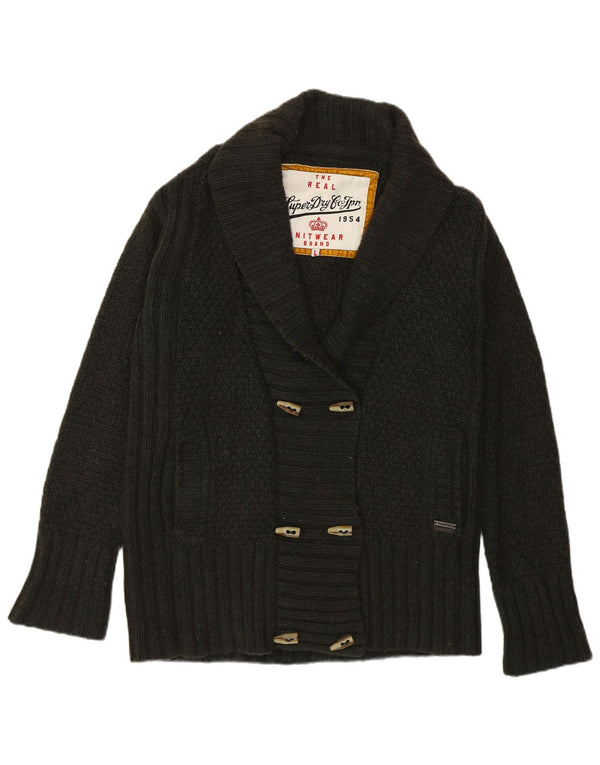 Superdry Womens Cardigan Sweater UK 16 Large Khaki Lambswool