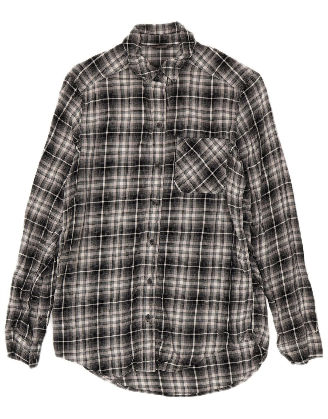 EDDIE BAUER Womens Flannel Shirt UK 6 XS Black Check Rayon