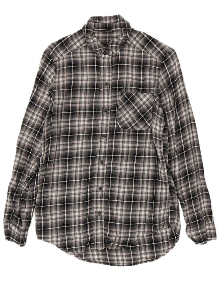 EDDIE BAUER Womens Flannel Shirt UK 6 XS Black Check Rayon
