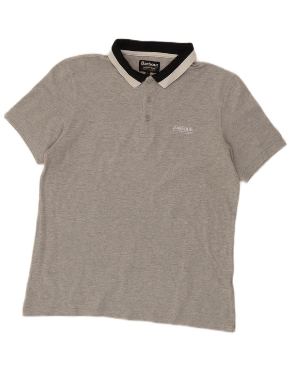 Barbour Mens Polo Shirt Large Grey Colourblock Cotton
