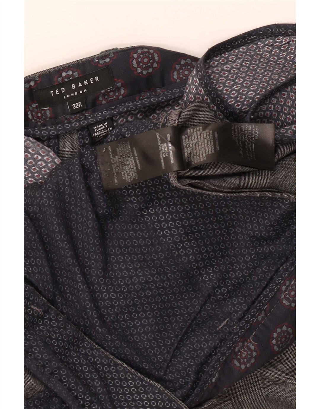 Ted Baker Mens Slim Casual Trousers W32 L31 Grey Check Polyester