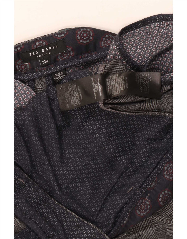 Ted Baker Mens Slim Casual Trousers W32 L31 Grey Check Polyester