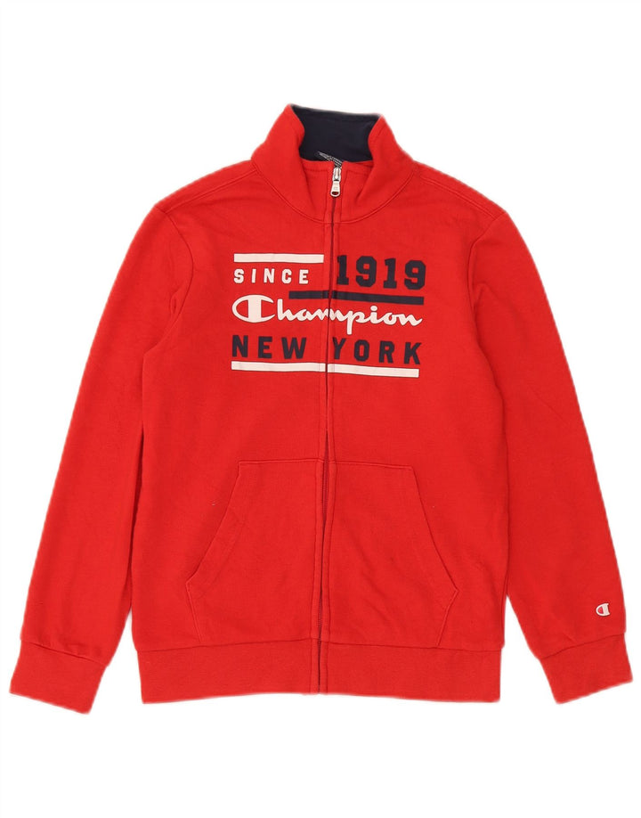 Champion Boys Graphic Tracksuit Top Jacket 9-10 Years Medium Red Cotton