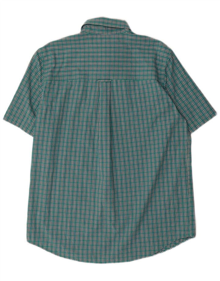 Chaps Mens Short Sleeve Shirt Medium Green Gingham Cotton
