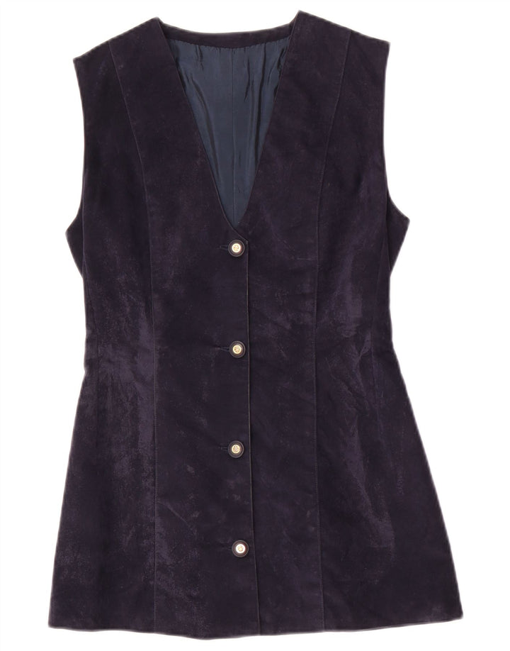 Vintage Womens Longline Waistcoat UK 10 Small Navy Blue