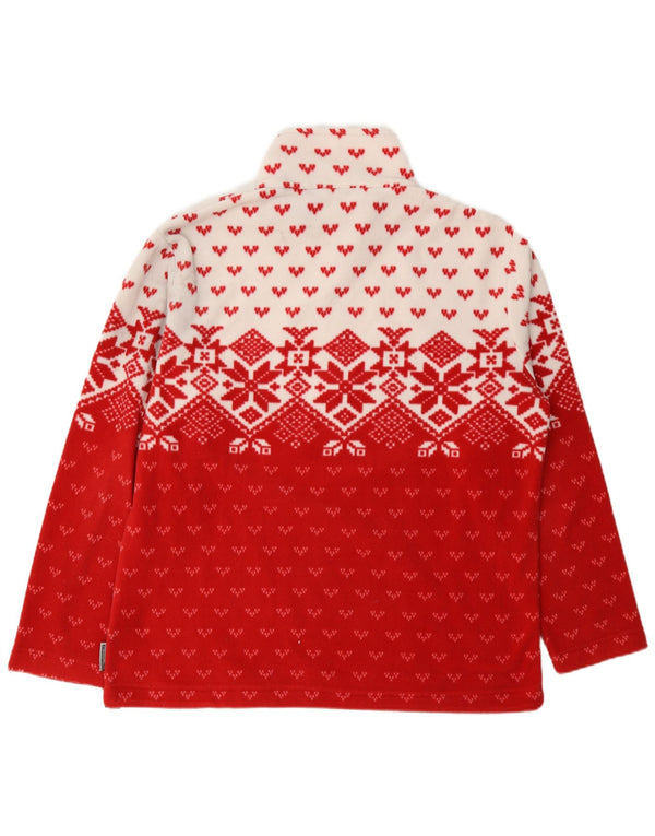 F.LLI Campagnolo Womens Zip Neck Fleece Jumper UK 18 XL Red Fair Isle