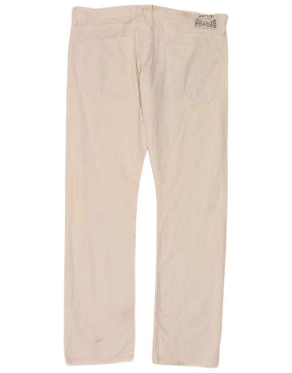 Replay Mens Straight Jeans W38 L34 White Cotton