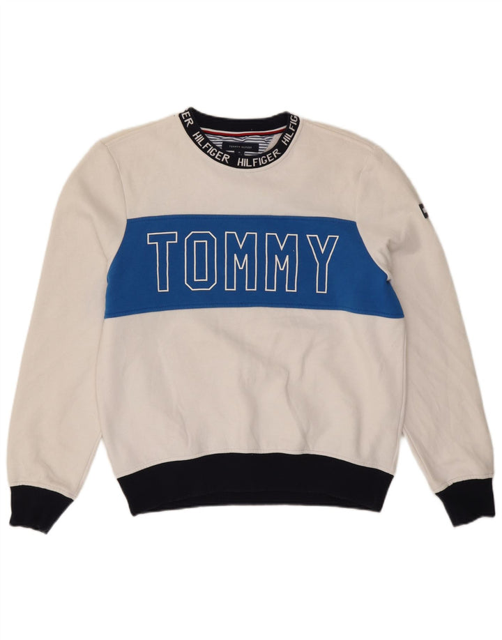 Tommy Hilfiger Mens Graphic Sweatshirt Jumper Medium White Colourblock